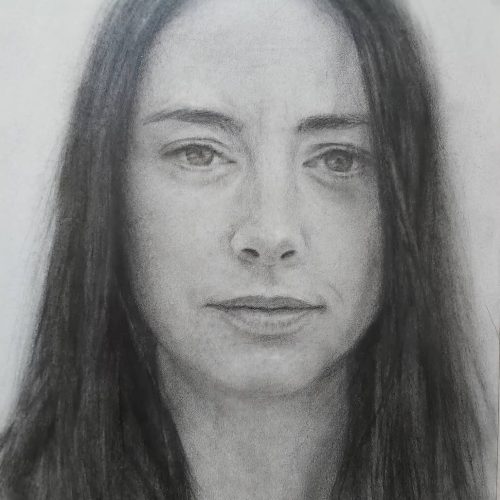 Grafito y carbon con aguacola en papel de acuarela pegado en tabla.